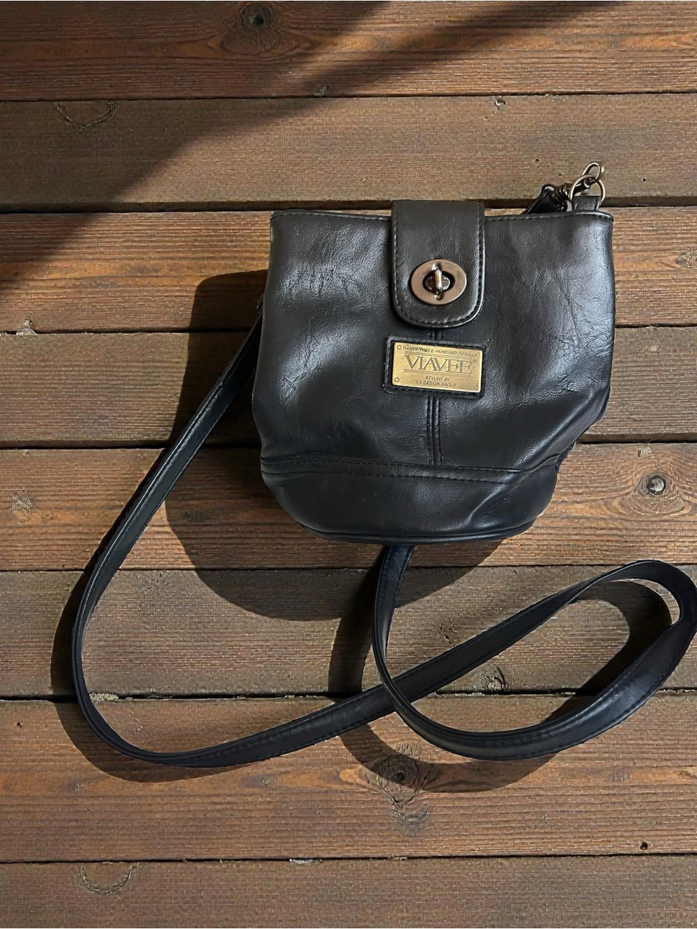 Via Spiga Black Leather Turn-Lock Crossbody Bag